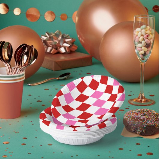 Rot Weiß Rosa Karomuster Design  Pappteller (Multi)