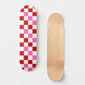 Rot-Weiß-Rosa Karomuster-Design Skateboard (Vorderseite)