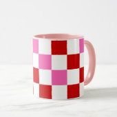 Rot-Weiß-Rosa Karomuster-Design Tasse (VorderseiteRechts)