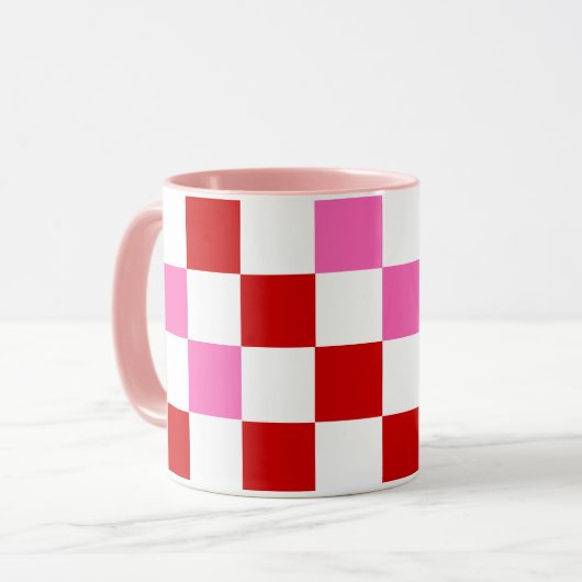 Rot-Weiß-Rosa Karomuster-Design Tasse (Vorderseite Links)