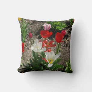 Rot, Weiß, Rosa Tulpen Kissen