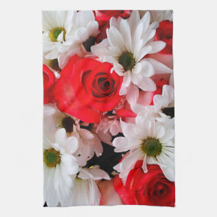 Rot-Weiß-Rose-Daisies-Bouquet-KITCHEN-TOWEL Handtuch