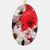 Rot-Weiß-Rose-Daisies-Bouquet-Oval-Ornament Keramik Ornament (Links)