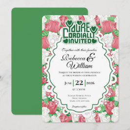 Rot & Weiß Rosen Hochzeitseinladung - Grüne Buchst Einladung