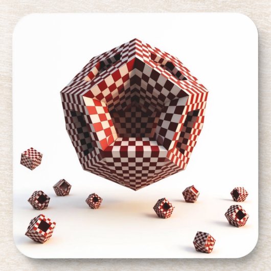 Rot-Weiß-Schachbrett-Geometrieobjekte Getränkeuntersetzer (Vorderseite)