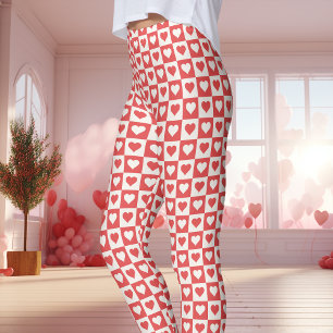 Rot-Weiß-Schachbrett-Herz Valentinstag  Leggings