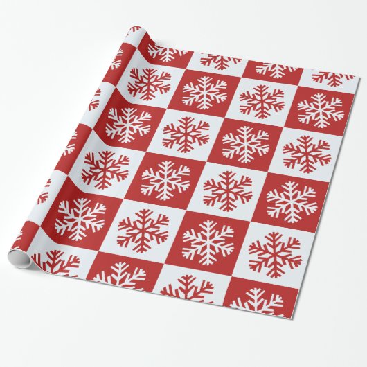 Rot-Weiß-Schachbrett-Schneeblumen-Geschenkpapier Geschenkpapier (Ungerollt)