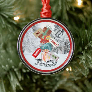 Rot & Weiß Schlitten Winter Niedlich Moderne Weihn Ornament Aus Metall