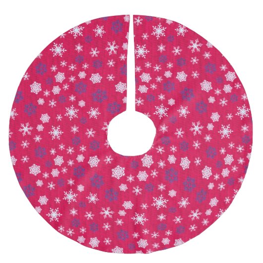 Rot-Weiß-Schneeflocken-Weihnachtsmuster Polyester Weihnachtsbaumdecke (Vorderseite)