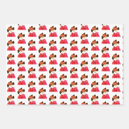 Rot-Weiß-Schneemann-Design Geschenkpapier Set (Vorderseite)