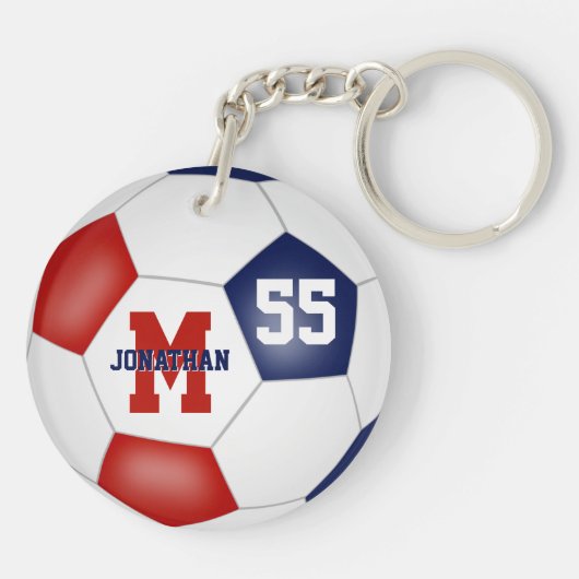 Rot-Weiß-Schulfarben Fußball-Tasche Schlüsselanhänger (Rückseite)