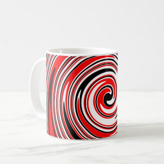 Rot-weiß-schwarz-psychedelisches Design Kaffeetasse (Vorderseite Links)