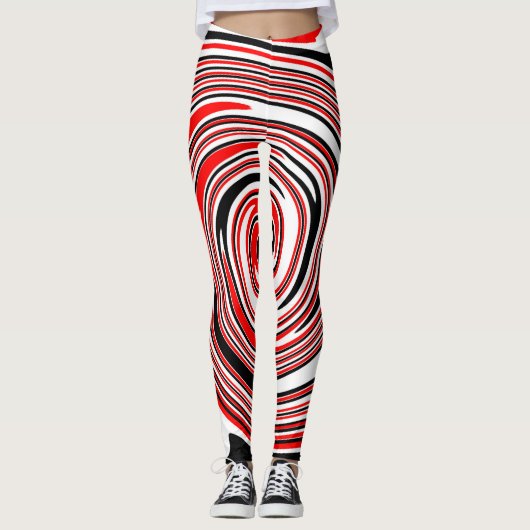 Rot-weiß-schwarz-psychedelisches Design Leggings (Vorderseite)