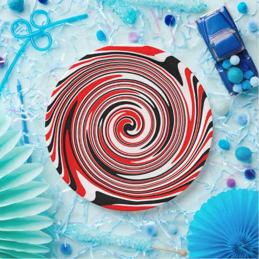 Rot-weiß-schwarz-psychedelisches Design Pappteller (Party)