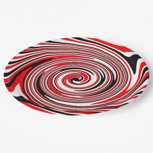 Rot-weiß-schwarz-psychedelisches Design Pappteller (Schrägansicht)