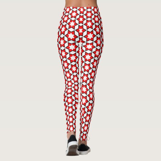 Rot-Weiß-Schwarz-Star-Muster Leggings (Rückseite)