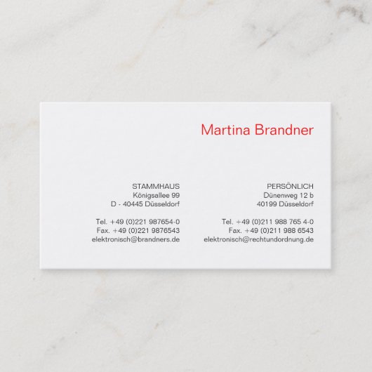 Rot, Weiß, Schwarz Visitenkarte (Vorderseite)