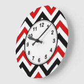 Rot, Weiß, Schwarz Zickzack ZigZag Muster Große Wanduhr (Winkel)