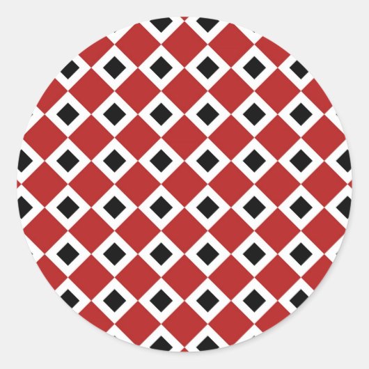 Rot, Weiß, schwarzes Diamantmuster Runder Aufkleber (Vorderseite)