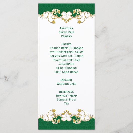 Rot-Weiß-Scrolls, Kleeblätter-Menü-Karte Menükarte (Rückseite)