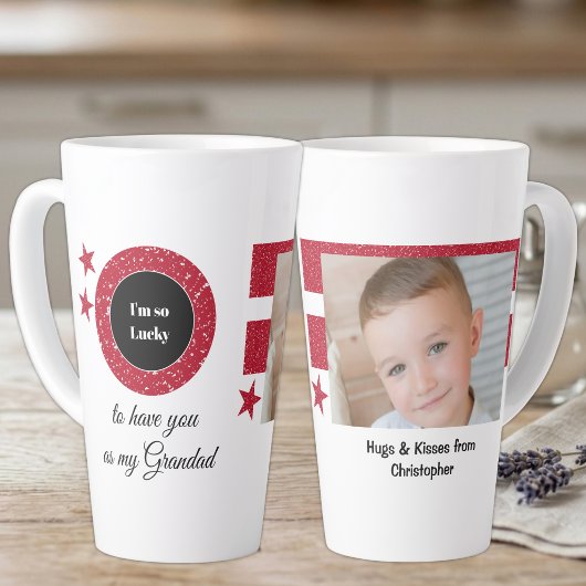 Rot Weiß, so viel Glück Grandad mit Foto Milchtasse