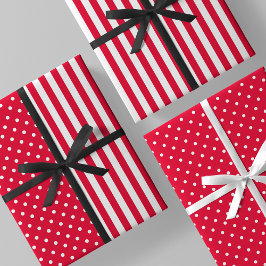 Rot & Weiß Spaß & Einzigartige Streifen & Punkte Geschenkpapier Set