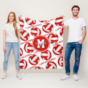 Rot-Weiß-Sport I Liebe Volleyball Text Fleecedecke