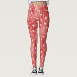 Rot-Weiß-Streifen-Herzen Leggings
