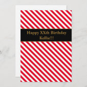 Rot/Weiß Streifen mit Geburtstagsbotschaft Einladung (Vorne/Hinten)