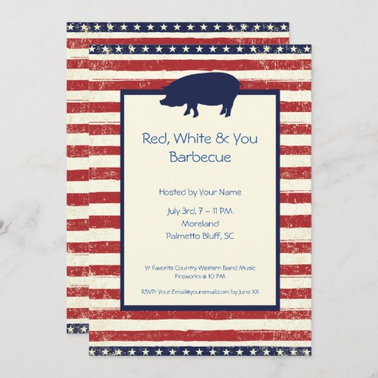 Rot, Weiß u. Sie grillen Sie am 4. Juli Bday Einladung (Vorne/Hinten)