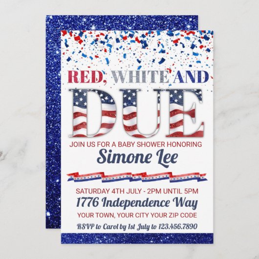 Rot weiß und ab 4. Juli Babydusche Einladung (Vorne/Hinten)