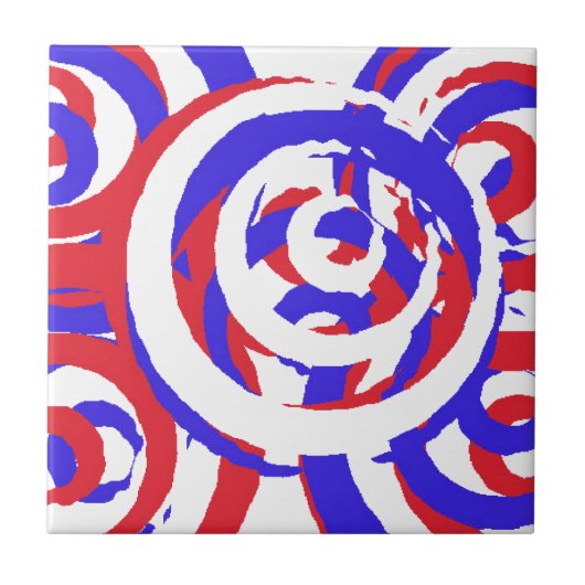 Rot-Weiß und Abstrakte blaue Tile Fliese (Vorderseite)
