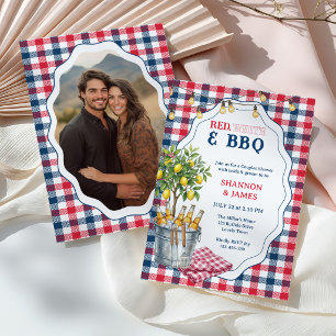 Rot-Weiß- und BBQ-Paar-Foto-Hochzeitsdusche Einladung