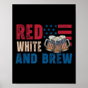 Rot Weiß Und Bierbrauen Lustig Retro Usa Bier 4. J Poster