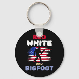 Rot Weiß und Bigfoot Lustiger Patriotischer Sasqua Schlüsselanhänger
