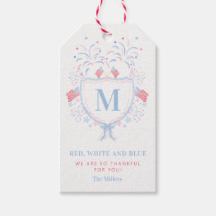 Rot, Weiß und Blau 4. Juli Monogramm Wappen Geschenkanhänger