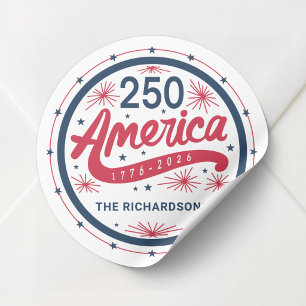 Rot Weiß und Blau Amerikas 250. Jahrestag Runder Aufkleber