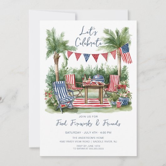Rot, Weiß und Blau Ansammlung 4. Juli Einladung (Vorderseite)