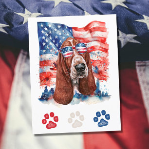 Rot Weiß und Blau Basset Hound Hund 4. Juli Feiertagspostkarte