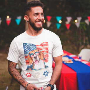 Rot Weiß und Blau Beagle Hund Amerikanisch 4. Juli T-Shirt