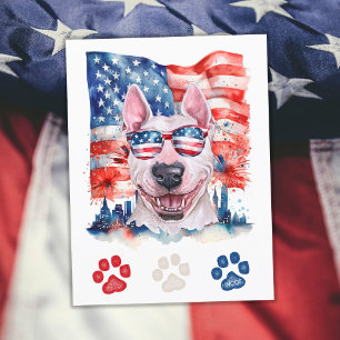 Rot Weiß und Blau Bull Terrier Hund 4. Juli Feiertagspostkarte