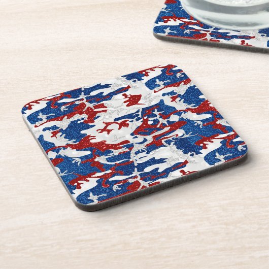 Rot, Weiß und Blau Camouflage 4. Juli Glitzer Getränkeuntersetzer (Linke Seite)