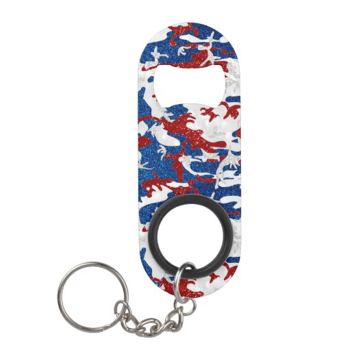 Rot, Weiß und Blau Camouflage 4. Juli Glitzer Mini Flaschenöffner (Vorderseite)