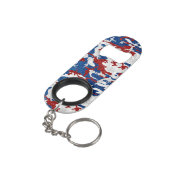 Rot, Weiß und Blau Camouflage 4. Juli Glitzer Mini Flaschenöffner (Rückseite Schrägansicht)