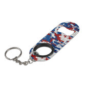 Rot, Weiß und Blau Camouflage 4. Juli Glitzer Mini Flaschenöffner (Vorderseite Schrägansicht)