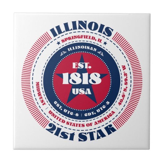 Rot, Weiß und Blau der Illinois Keramik Tile Fliese (Vorderseite)