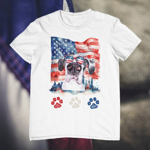 Rot Weiß und Blau Deutsche Dogge Haustier 4. Juli T-Shirt