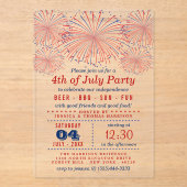 Rot, Weiß und Blau Feuerwerk 4. Juli Party Acryleinladungen (Vorderseite)
