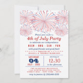 Rot, Weiß und Blau Feuerwerk 4. Juli Party Einladung (Vorderseite)