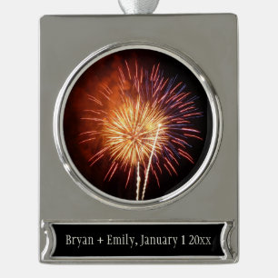 Rot, Weiß und Blau Feuerwerk I Patriotisch Banner-Ornament Silber